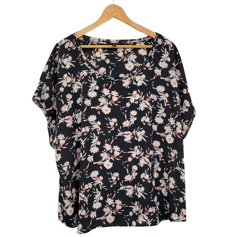 Banana Republic Top Women's XXL Floral Picot-Trim Blouse Semi Sheer Romantic